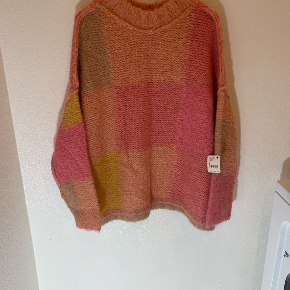 NWT FREE PEOPLE DOMINO OVERSIZED KnitSWEATER Pink Sunset alpaca wool blend small - Picture 6 of 13